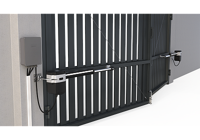 фото: Телескопические приводы ALUTECH SCOPIO SC‑3000SKIT-N для распашных ворот встроенными концевыми выключателями, LED‑подсветкой и блоком управления CU-AM